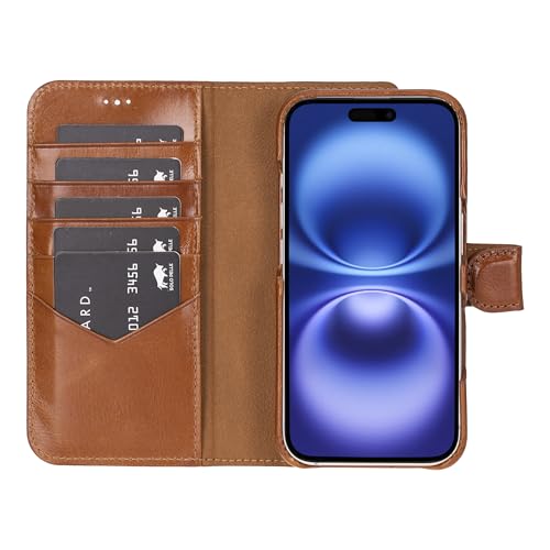 Solo Pelle Lederhülle kompatibel für iPhone 16 in 6.1 Zoll abnehmbare Hülle (2in1) inkl. Kartenfächer für das original Apple iPhone 16 (Cognac Braun) von Solo Pelle