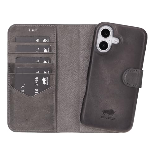 Solo Pelle Lederhülle kompatibel für iPhone 16 in 6.1 Zoll abnehmbare Hülle (2in1) inkl. Kartenfächer für das original Apple iPhone 16 (Steingrau) von Solo Pelle