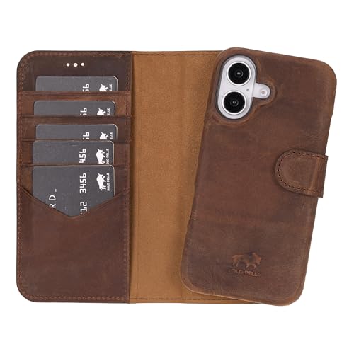 Solo Pelle Lederhülle kompatibel für iPhone 16 in 6.1 Zoll abnehmbare Hülle (2in1) inkl. Kartenfächer für das original Apple iPhone 16 (Vintage Braun) von Solo Pelle