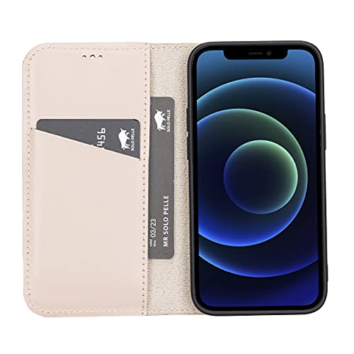 Solo Pelle aufklappbare Lederhülle kompatibel für iPhone 13 Mini in 5.4 Zoll inkl. 1 Kartenfach für das original Apple iPhone 13 Mini (Nude (Rosa)) von Solo Pelle