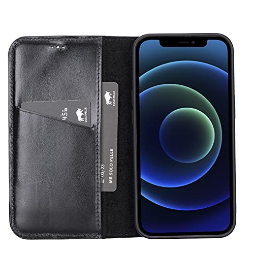 Solo Pelle aufklappbare Lederhülle kompatibel für iPhone 13 in 6.1 Zoll inkl. 1 Kartenfach für das original Apple iPhone 13 (Schwarz) von Solo Pelle