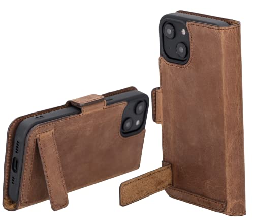Solo Pelle aufklappbare Lederhülle kompatibel für iPhone 14 in 6.1 Zoll inkl. 1 Kartenfach für das original Apple iPhone 14 (Vintage Braun) von Solo Pelle