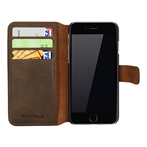 Solo Pelle kompatibel für das iPhone 6 Plus / 6S Plus (5.5 Zoll) Wallet Ledertasche mit Aufstellfunktion & Kartenfächern, Vintage Braun/Grün von Solo Pelle