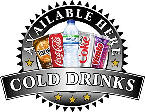 Cold Drinks Sold Here Aufkleber – Coke Catering Schild Cafe Restaurant Vinyl Eiscreme Anhänger, Medium 210 x 285mm, Schwarz von Solo Signs UK