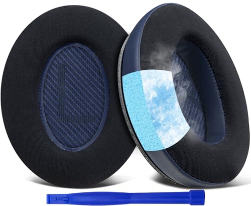 SoloWIT Kühlgel Ersatz Ohrpolster für Bose QuietComfort 35 (QC35) and Quiet Comfort 35 II (QC35 II) Over-Ear-Kopfhörer, weicheres Leder, geräuschisolierender Schaumstoff – Marineblau von SoloWIT