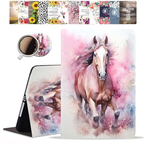 Som Lam iPad Mini Hülle, iPad Mini 1 2 3 4 5 Hülle und Untersetzer Set, PU Leder Folio Case Smart Cover mit Ständer & Auto Wake Sleep für iPad Mini 54321 – Aquarell Pferd von Som Lam