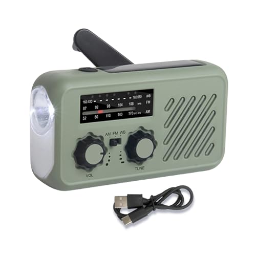Solar Handkurbel Radio, AM/FM Tragbar Notfallradio mit 2000mAh Wiederaufladbare Batterie, USB Anschluss, Led Taschenlampe, SOS-Alarm Weltempfänger für Camping, Ourdoor, Notfall(Armeegrün) von Somerway