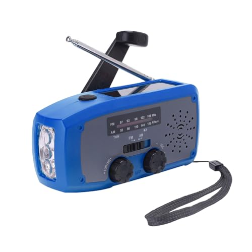 Solar Handkurbel Radio, AM/FM Tragbar Notfallradio mit 2000mAh Wiederaufladbare Batterie, USB Anschluss, Led Taschenlampe, SOS-Alarm Weltempfänger für Camping, Ourdoor, Notfall (Blau) von Somerway