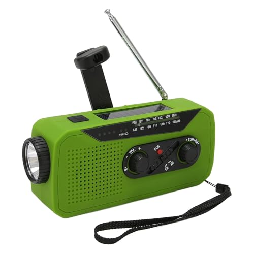 Solar Handkurbel Radio, AM/FM Tragbar Notfallradio mit 2000mAh Wiederaufladbare Batterie, USB Anschluss, Led Taschenlampe, SOS-Alarm Weltempfänger für Camping, Ourdoor, Notfall (Grün) von Somerway