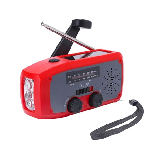 Solar Handkurbel Radio, AM/FM Tragbar Notfallradio mit 2000mAh Wiederaufladbare Batterie, USB Anschluss, Led Taschenlampe, SOS-Alarm Weltempfänger für Camping, Ourdoor, Notfall (Rot) von Somerway