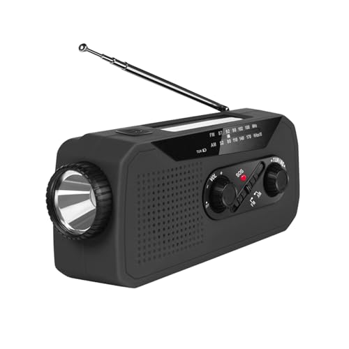 Solar Handkurbel Radio, AM/FM Tragbar Notfallradio mit 2000mAh Wiederaufladbare Batterie, USB Anschluss, Led Taschenlampe, SOS-Alarm Weltempfänger für Camping, Ourdoor, Notfall (Schwarz) von Somerway