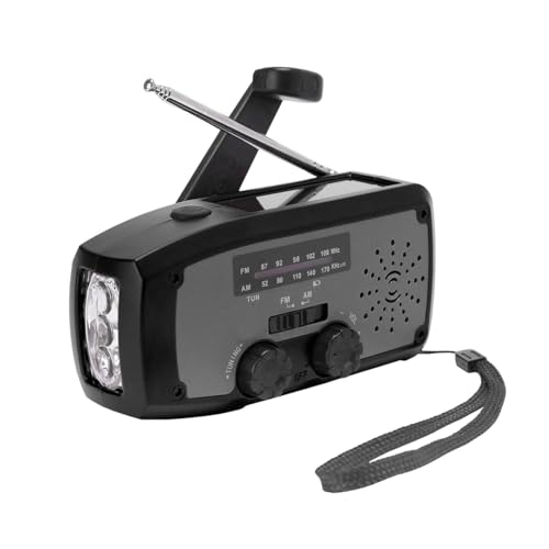 Solar Handkurbel Radio, AM/FM Tragbar Notfallradio mit 2000mAh Wiederaufladbare Batterie, USB Anschluss, Led Taschenlampe, SOS-Alarm Weltempfänger für Camping, Ourdoor, Notfall (Schwarz) von Somerway