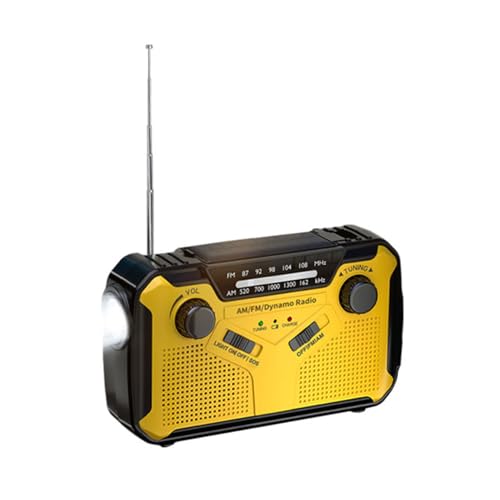 Solar Handkurbel Radio, AM/FM Tragbar Notfallradio mit 3000mAh Wiederaufladbare Batterie, USB Anschluss, Led Taschenlampe und 180° Drehbares Leselicht, SOS-Alarm Weltempfänger für Camping (Gelb) von Somerway