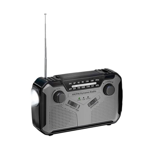 Solar Handkurbel Radio, AM/FM Tragbar Notfallradio mit 3000mAh Wiederaufladbare Batterie, USB Anschluss, Led Taschenlampe und 180° Drehbares Leselicht, SOS-Alarm Weltempfänger für Camping (Grau) von Somerway