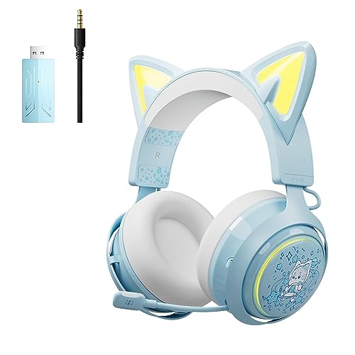 Somic Cat Ear Kopfhörer, 2.4G/Bluetooth Wireless Gaming Headset für PS5, PS4, PC mit RGB Lichtern und versenkbarem Mikrofon, 10 Stunden Spielzeit,für Laptop, Smartphone-GS510 Pro - Blau von Somic