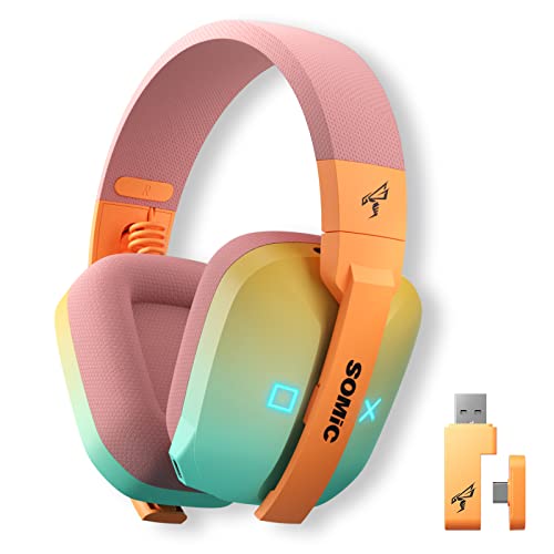 Somic G810 Kabellose Kopfhörer 2.4G Low Latency Headset für PC PS4 PS5 Laptop, Kabellose Bluetooth 5.2 Kopfhörer mit integriertem Mikrofon, RGB-Licht (Xbox funktioniert nur im kabelgebundenen Modus) von Somic