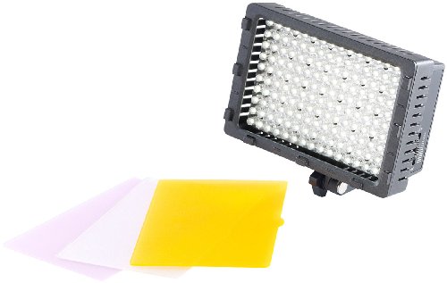 Somikon LED Fotoleuchte: Foto- und Videoleuchte mit 160 Tageslicht-LEDs, 10 W, 660 lm (Videoleuchte Akku, LED-Videoleuchte dimmbar, Blitzschiene) von Somikon