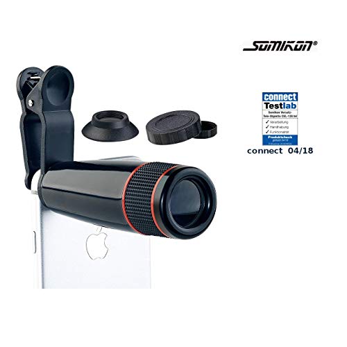 Somikon Handy Objektiv: Smartphone-Vorsatz-Tele-Objektiv mit 12-Fach optischer Vergrößerung (Teleobjektiv Handy, Smartphone Teleobjektiv, Mobiltelefon) von Somikon