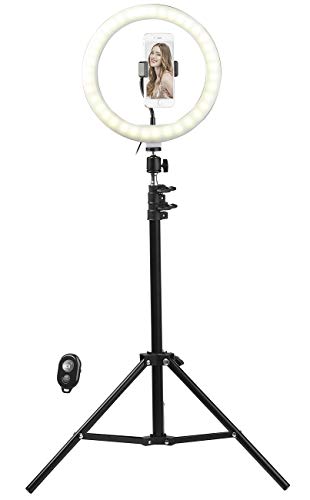 Somikon LED-Ringlicht, Handy-Halter, Stativ, Fernauslöser, Ø 10" / 25 cm von Somikon