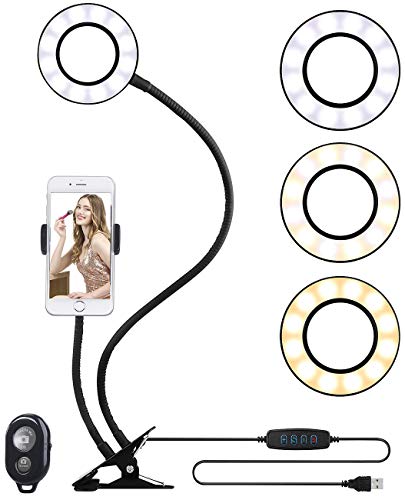 Somikon Foto Licht: USB-Ringlicht mit Smartphone-Halter & Fernauslöser, Ø 3,5" / 9 cm (LED Ringlicht, Handystativ mit Ringlicht, Tablet Halterung) von Somikon