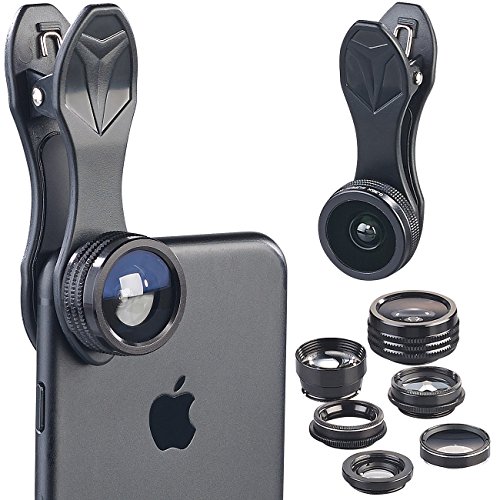 Somikon Polfilter Handy: 7in1-Premium-Vorsatz-Linsen, Kaleidoskop, Pol-Filter, Hartschalen-Etui (Kaleidoskop Filter Kamera, Handy Linsen, Smartphone) von Somikon