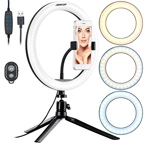 Somikon Ringleuchte: Profi LED-Ringlicht, Ø 10" / 26 cm, Fernauslöser & Smartphone-Halter (LED Ringleuchte, Ringlampe, Fernbedienung) von Somikon