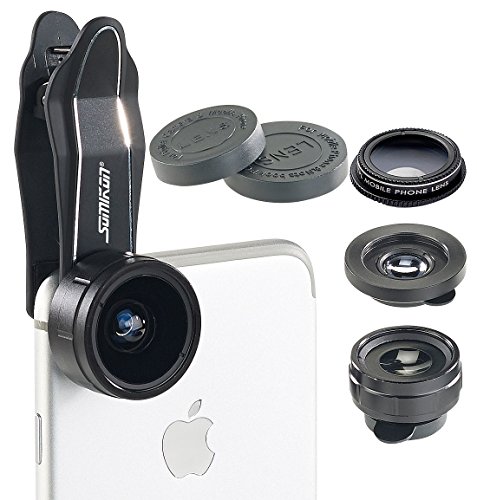 Somikon Handy Linse: 4in1-Vorsatzlinsen-Set mit Weitwinkel, Fischauge, Makro und Pol-Filter (Smartphone Vorsatzlinse, Kameralinsen, Schmetterling) von Somikon