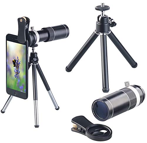 Somikon Objektiv Handy: Vorsatz-Tele-Objektiv 20x für Smartphones, Aluminium-Gehäuse & Stativ (Teleskop Smartphone, Teleskop für Handy, Handyhalterung) von Somikon