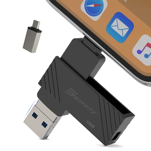 4 in 1 USB-Stick 3.0 128 GB für Handys, hohe Geschwindigkeit, Datenspeicherung, Pendrive für Handys, Schlüsselanhänger, kompatibel mit Smartphone/PC/Auto, für Foto/Video/Backup (Schwarz, 128 GB) von Somony