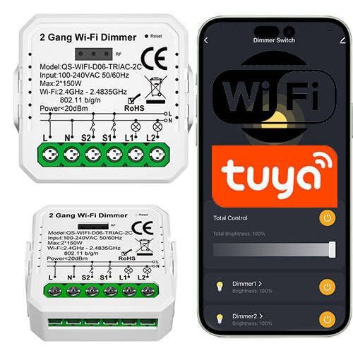 Sone Smart One 2-Kanal WiFi Dimmer Tuya, 150W pro Kanal, TRIAC kompatibel, Smart Dimmschalter für LED Lampen, Steuerung mit Alexa, Google Home & Tuya App, von Sone Smart One