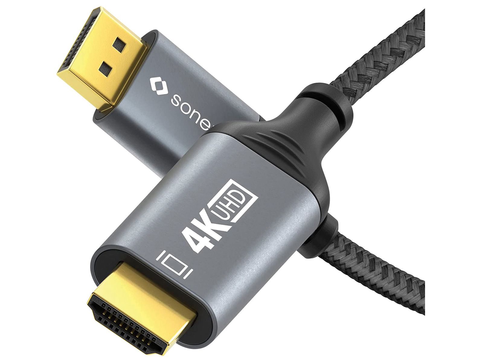 SONERO DisplayPort-Kabel, DP/HDMI, Stecker/Stecker, 4K60, grau/schwarz, 1 m von Sonero
