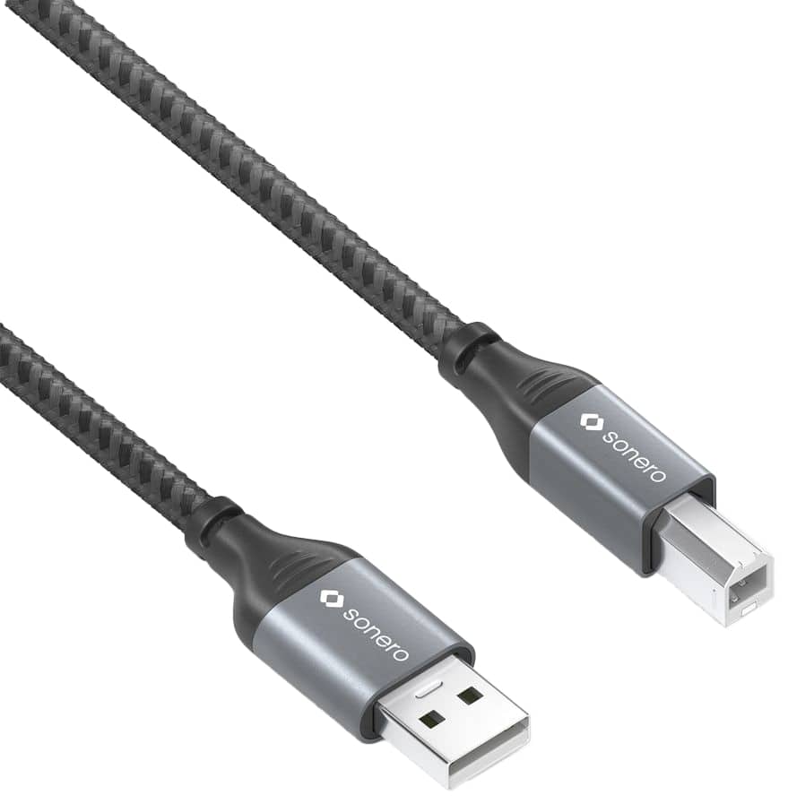 SONERO USB 2.0 Kabel SPC-U010-015 A/B 1,5m grau-schwarz SONERO USB 2.0 Kabel SPC-U010-015 A/B 1,5m grau-schwarz von Sonero