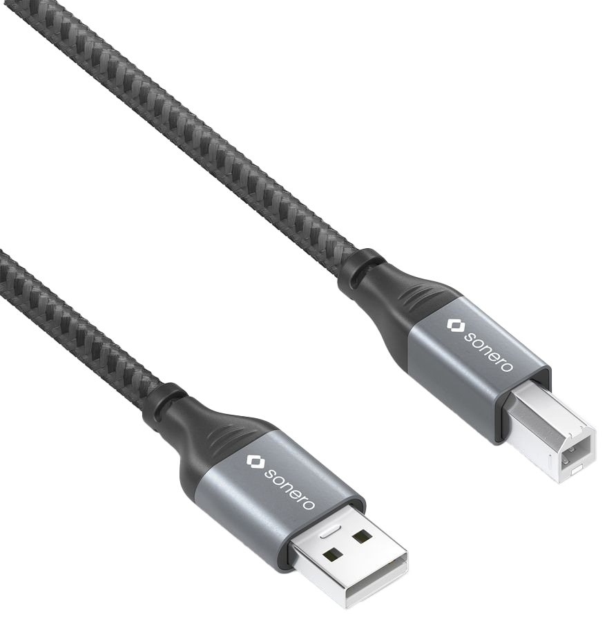 SONERO USB 2.0 Kabel SPC-U010-030 A/B 3m grau-schwarz SONERO USB 2.0 Kabel SPC-U010-030 A/B 3m grau-schwarz von Sonero