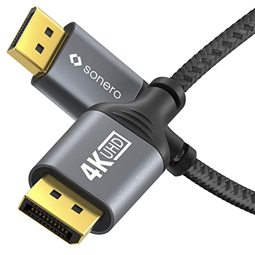 Sonero® 4K DisplayPort-Kabel 1.2, DisplayPort Stecker auf DisplayPort Stecker, 4K 60Hz, 2K 144Hz, Baumwollmantel, grau/schwarz, 2,00 Meter von Sonero