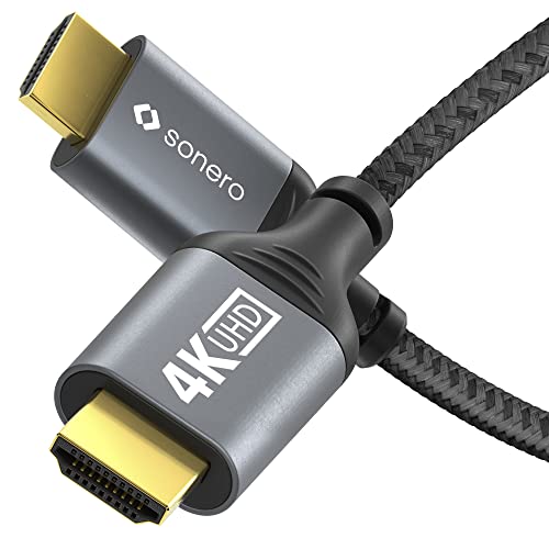 Sonero® 4K HDMI-Kabel, HDMI Stecker auf HDMI Stecker, HDMI 2.0, 4K 60Hz, 2K 120Hz, Baumwollmantel, grau/schwarz, 1,00 Meter von Sonero