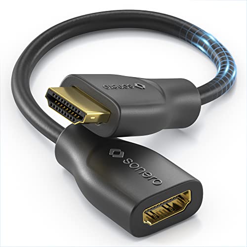 Sonero® 4K HDMI Portsaver Adapter, Premium High Speed, HDMI A Stecker auf HDMI A Buchse, vergoldete Kontakte, zweifache Abschirmung, PVC-Mantel, 0,15m von Sonero