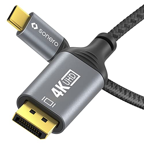 Sonero® 4K USB-C auf DisplayPort Kabel, DisplayPort Stecker auf USB-C Stecker, 4K 60Hz, 21,6 GB/s, Baumwollmantel, grau/schwarz, 1,00 Meter von Sonero