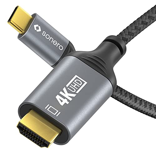 Sonero® 4K USB-C auf HDMI Kabel, HDMI Stecker auf USB-C Stecker, 4K 60Hz, 18GB/s, Baumwollmantel, grau/schwarz, 1,00 Meter von Sonero