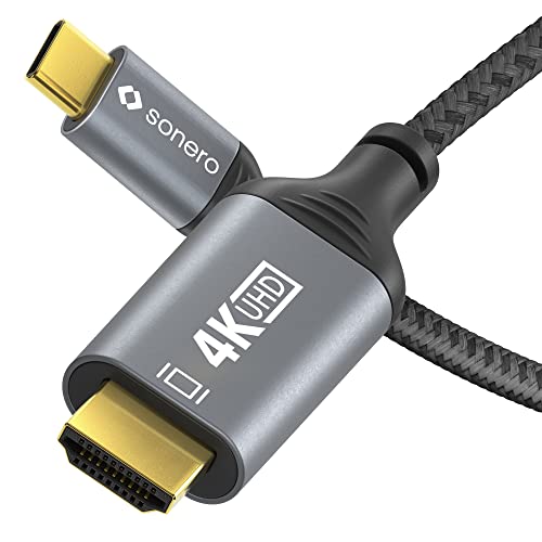 Sonero® 4K USB-C auf HDMI Kabel, HDMI Stecker auf USB-C Stecker, 4K 60Hz, 18GB/s, Baumwollmantel, grau/schwarz, 2,00 Meter von Sonero