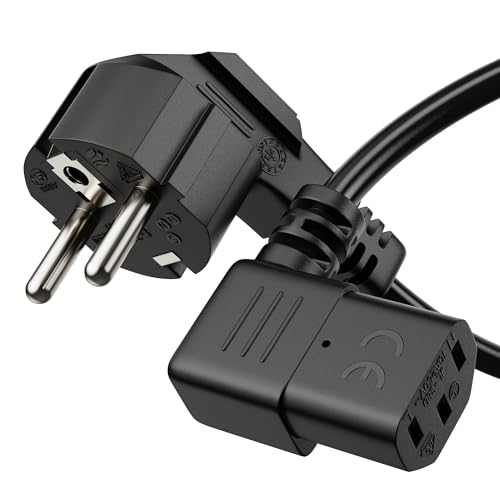 Sonero® Euro-Netzkabel, Strom-Kabel für Haushaltsgeräte, 90° Schutzkontakt-Stecker auf 90° IEC-Buchse C13, Kaltgeräte-Kabel, 5,00m, schwarz von Sonero