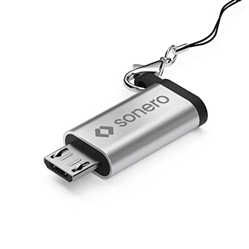 Sonero Micro USB auf USB-C Adapter, kompatibel mit Apple Geräten, OTG Unterstützung, Perfekt für e-Bikes geeignet, inkl. Schlaufe/Karabiner, Aluminium Gehäuse, schwarz von Sonero