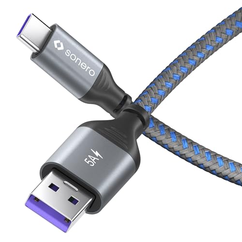 Sonero® USB-C auf USB-A Ladekabel, Handy-Ladekabel, Schnellladekabel USB C, USB Kabel Typ C, USB 2.0, 5V/5A, grau/blau, 0,50m von Sonero