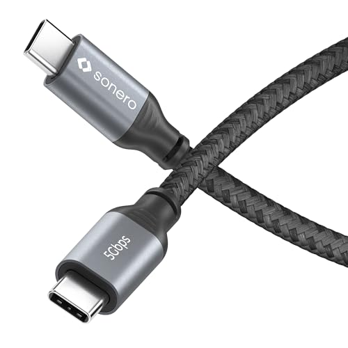 Sonero® USB-C auf USB-C Kabel, 4K 60Hz Bildübertragung, USB 3.2 Gen 1, DP Alt Mode, 5 GB/s Datenübertragung, 3A/20V/60W, grau/schwarz, 0,50 m von Sonero