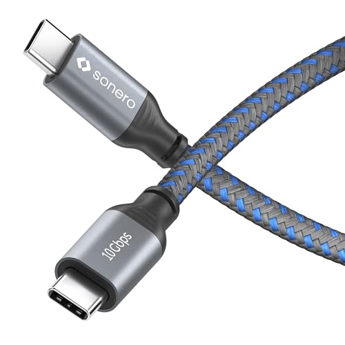 Sonero® USB-C auf USB-C Kabel, 4K 60Hz Bildübertragung, USB 3.2 Gen 2, DP Alt Mode, 10 GB/s Datenübertragung, 5A/20V/100W mit E-Marker Chip, grau/blau, 1,00 m von Sonero