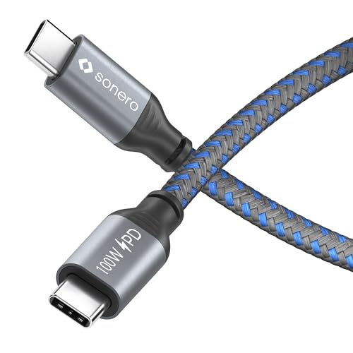 Sonero® USB-C auf USB-C Ladekabel, Handy-Ladekabel, Schnellladekabel USB C, USB Kabel Typ C, USB 2.0, 100W PD, grau/blau, 0,50m von Sonero