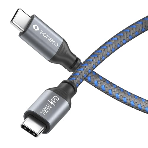 Sonero® USB-C auf USB-C Ladekabel, Handy-Ladekabel, Schnellladekabel USB C, USB Kabel Typ C, USB 2.0, 100W PD, grau/blau, 2,00m von Sonero