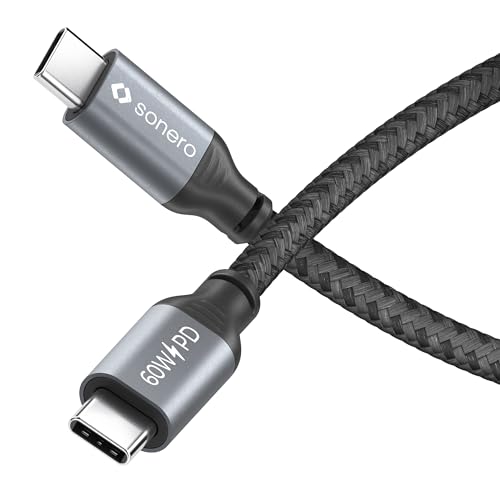 Sonero® USB-C auf USB-C Ladekabel, Handy-Ladekabel, Schnellladekabel USB C, USB Kabel Typ C, USB 2.0, 60W PD, grau/schwarz, 0,50m von Sonero