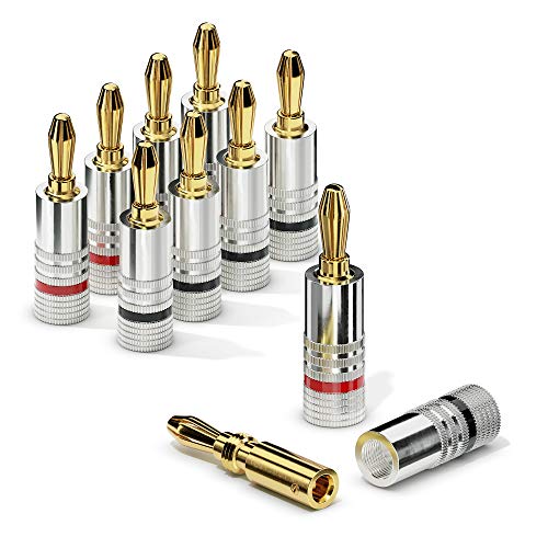Sonero Bananenstecker 8er-Set, für alle Lautsprecherkabel mit einem Durchmesser bis max. 6mm², 4 Stück mit Farbcodierung (4x rot, 4x schwarz), 24k vergoldet, S-SC000-08 von Sonero