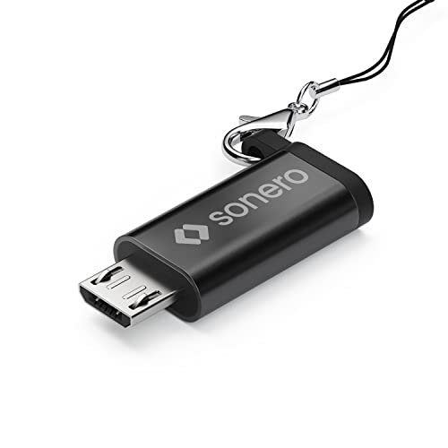 Sonero Micro USB auf USB-C Adapter, kompatibel mit Apple Geräten, OTG Unterstützung, Perfekt für e-Bikes geeignet, inkl. Schlaufe/Karabiner, Aluminium von Sonero
