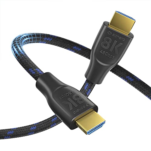 sonero PHC111-005 8K Ultra High Speed HDMI Kabel mit Ethernet, Nylongeflecht, vergoldete Anschlüsse (8K UltraHD, 4K 3D mit 50Hz/60Hz, 48Gbps Full Bandwith, Dynamic HDR), 0,5m, schwarz von Sonero